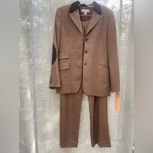 Vintage 90’s Casual Corner houndstooth plaid two piece suit with elbow pads